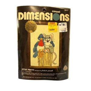 Vintage 1980 Dimensions Crewel Kit Sittin Pretty Linda K Powell Bird Mouse 6017